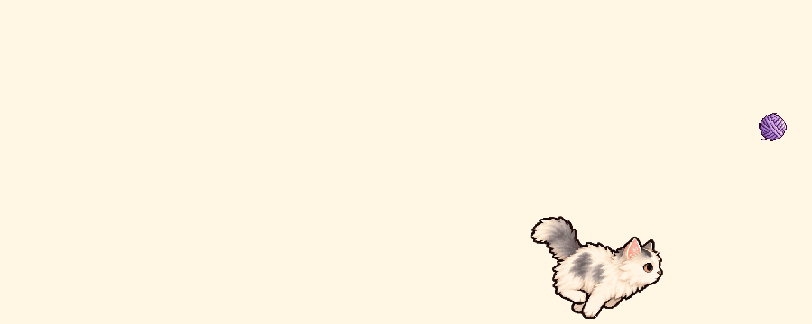 Development animation of Kiko chasing a bouncing purple wool ball, briefly skidding, then turning back.